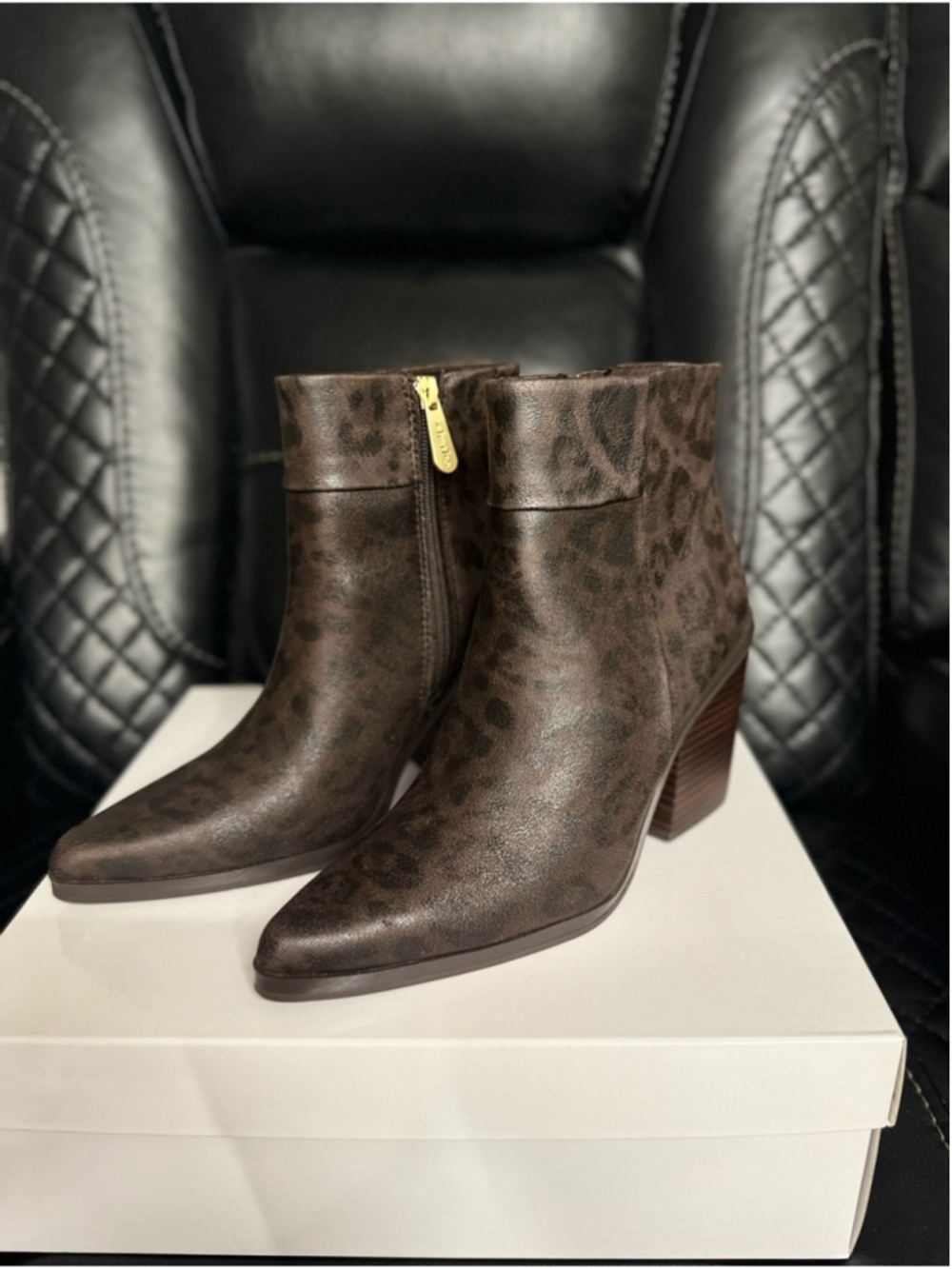 Charles David Brown Leopard-Print Ankle Booties